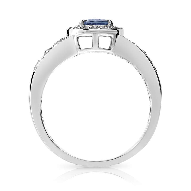 Bague or 750 blanc ovale saphirs et diamants - vue 2