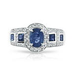 Bague or 750 blanc ovale saphirs et diamants - vue 3