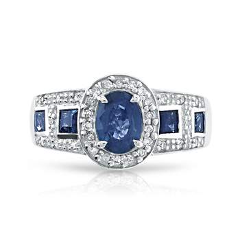 Bague or 750 blanc ovale saphirs et diamants