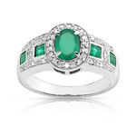 Bague or 750 blanc ovale émeraudes et diamants - vue 1