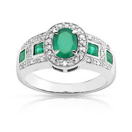 Bague or 750 blanc émeraude et diamant