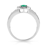 Bague or 750 blanc ovale émeraudes et diamants - vue 2