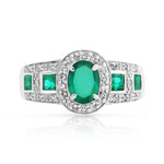 Bague or 750 blanc ovale émeraudes et diamants - vue 3