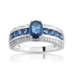 Bague or 750 blanc ovale saphirs et diamants - vue 1