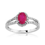 Bague or 750 blanc rubis ovale et diamants - vue 1