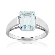 Bague or 750 blanc aigue-marine