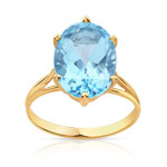 Bague or 750 jaune topaze bleue traitée ovale - vue 1