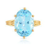 Bague or 750 jaune topaze bleue traitée ovale - vue 3