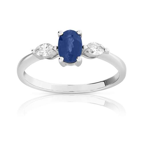Bague or 750 blanc saphir et diamant