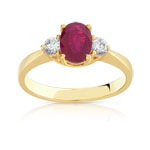 Bague or 750 jaune rubis et diamant - vue 1