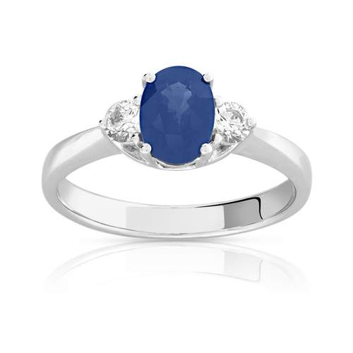 Bague or 750 blanc saphir et diamant