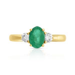 Bague or 750 jaune émeraude ovale et diamants - vue 3