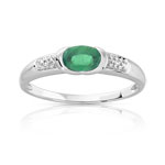 Bague or 750 blanc émeraude ovale et diamants - vue 1
