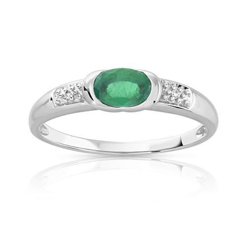 Bague or 750 blanc émeraude ovale et diamants