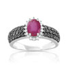 Ring van 750 witgoud met ovale robijn en behandelde zwarte diamanten en witte diamanten - afbeelding V1
