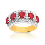 Bague 2 ors 750 rubis ovales et diamants - vue 1