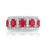 Bague 2 ors 750 rubis ovales et diamants - vue 3