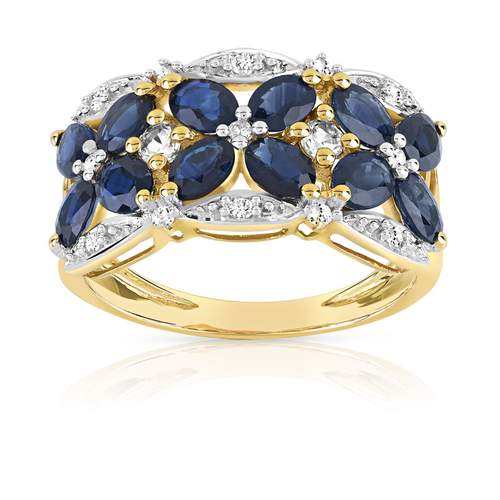 Bague or 750 2 tons papillons saphirs et diamants