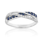 Bague or 750 blanc anneaux entrelacés saphirs et diamants - vue 1