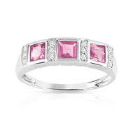Bague or 750 blanc tourmaline rose et diamant