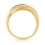 Bague or 750 2 tons anneaux entrelacés rubis et diamants - vue 2