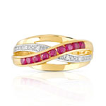 Bague or 750 2 tons anneaux entrelacés rubis et diamants - vue 3