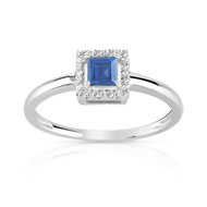 Bague or 750 blanc saphir et diamant