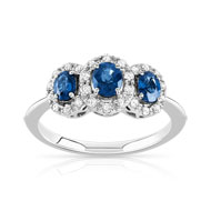 Bague or 750 blanc saphir et diamant