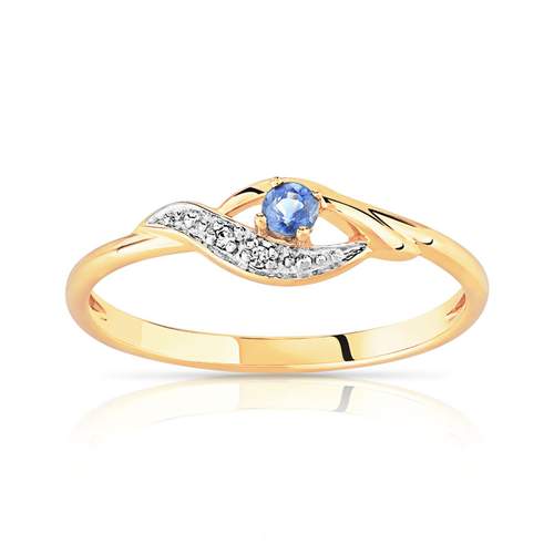 Bague or 375 2 tons saphir et zirconias