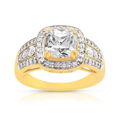 Bague or 375 2 tons carrée zirconias