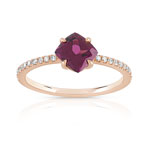 Bague or 375 rose grenat rhodolite carrée et diamants - vue 1