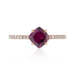 Bague or 375 rose grenat rhodolite carrée et diamants - vue 3