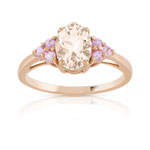 Bague or 375 rose morganite ovale et saphirs roses - vue 1