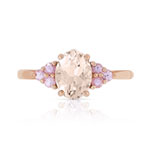 Bague or 375 rose morganite ovale et saphirs roses - vue 3