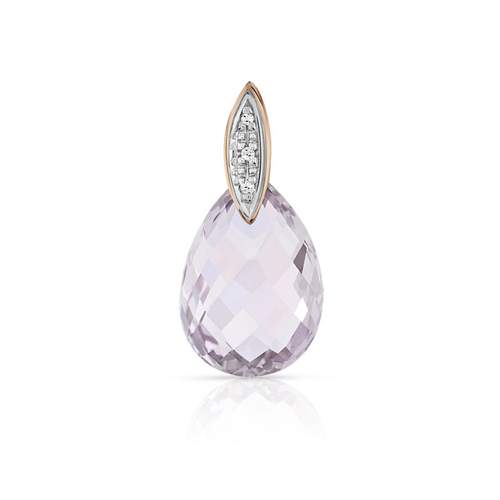 Pendentif or 375 rose goutte briolette améthyste pastel et diamants
