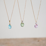 Pendentif or 375 rose goutte briolette améthyste pastel et diamants - vue D1