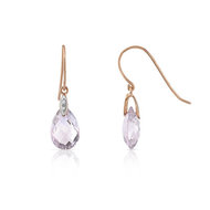 Boucles d'oreilles or 375 rose pendants gouttes briolette améthystes pastel et diamants