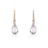 Boucles d'oreilles or 375 rose pendants gouttes briolette améthystes pastel et diamants - vue VD1