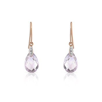 Boucles d'oreilles or 375 rose pendants gouttes briolette améthystes pastel et diamants