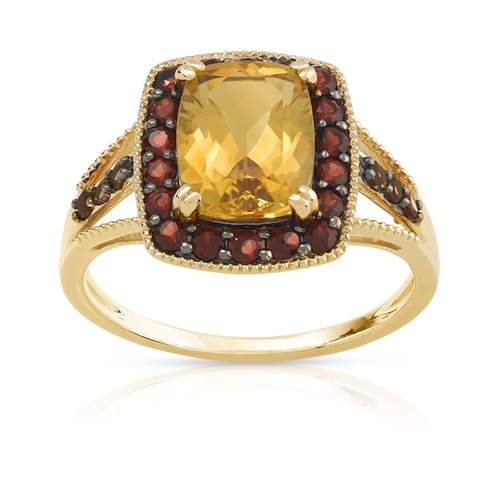 Bague or 375 jaune rectangulaire pierres fines