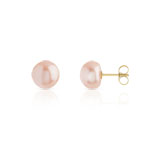 Boucles d'oreilles or 375 jaune cabochons perles de culture de Chine orangées - vue 1