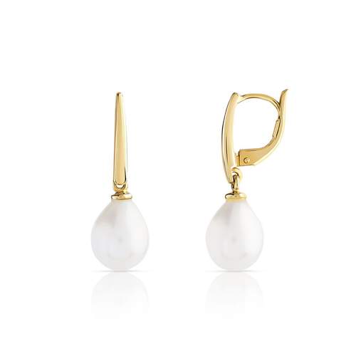 Dormeuse earrings, cultured pearls from China, 375 yellow gold
