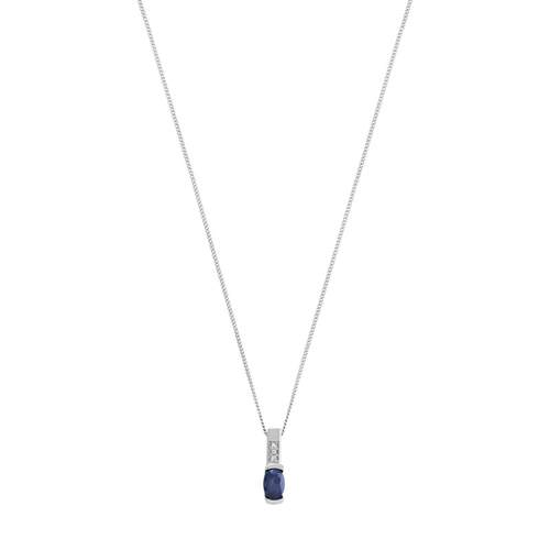 Collier or 375 blanc saphir ovale et diamants 45 cm