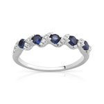 Bague or 375 blanc saphirs et diamants - vue 1