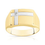 Chevalière or 375 2 tons rectangle diamant - vue 1