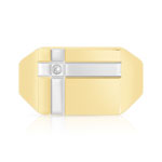 Chevalière or 375 2 tons rectangle diamant - vue 3