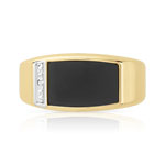 Chevalière or 375 2 tons rectangulaire onyx et diamant - vue 3