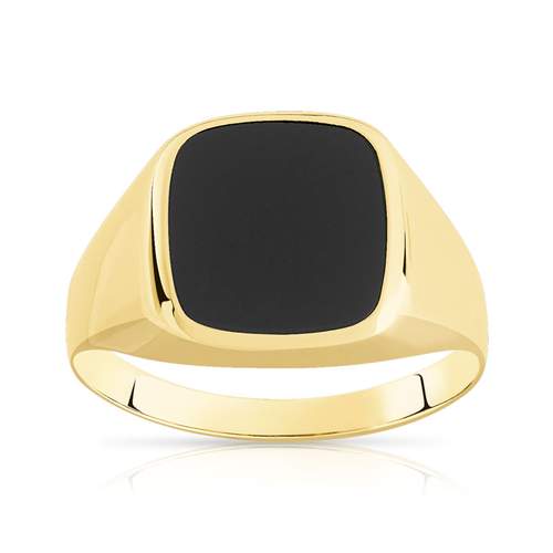 Chevalière or 375 jaune carrée onyx