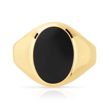Ovale onyx Chevalière in 375 geelgoud
