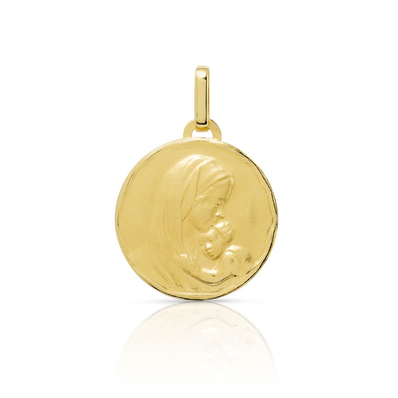 Médaille or 375 jaune mat 'Vierge à l'Enfant'
